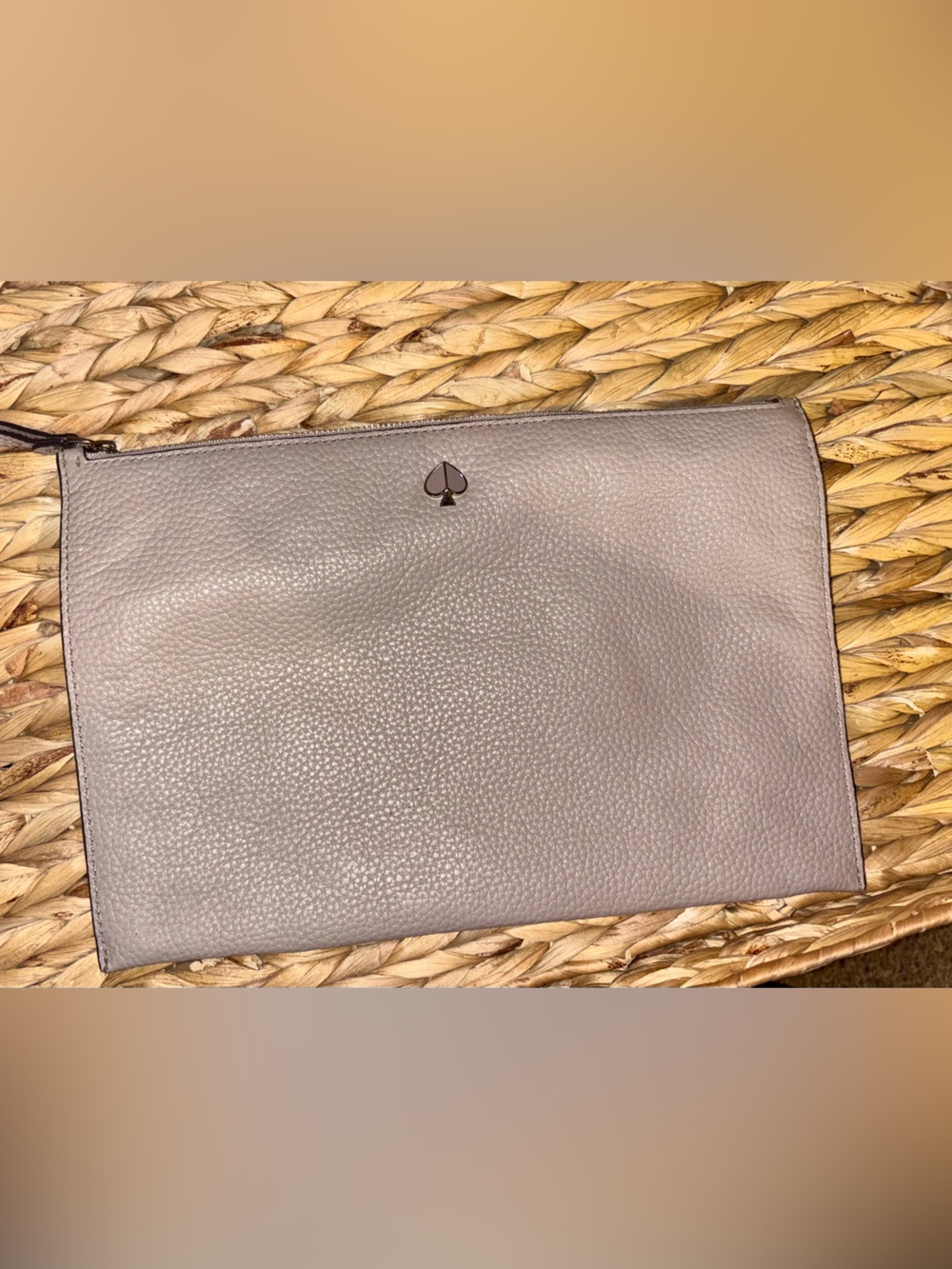 Kate Spade Large Pebbled Leather Wristlet Clutch - Taupe Gray